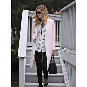 Women's Talbots XLP Off-white & Black Paris Print Blouse